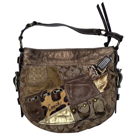 Coach Gold And Brown Patch Shoulder Bag - Picture 1 of 10